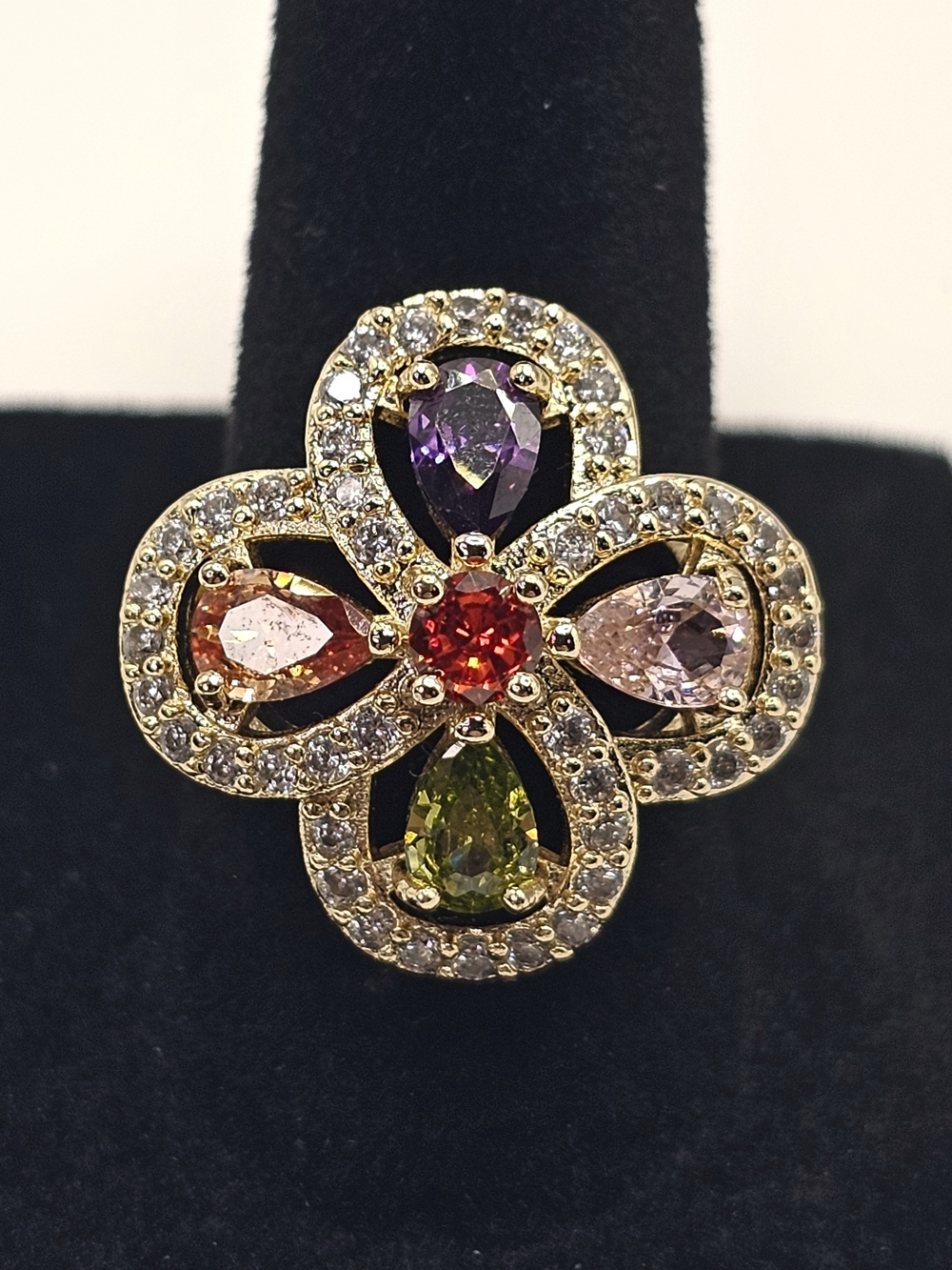 Multicolor Gemstone Flower Ring in 18k Gold Filled